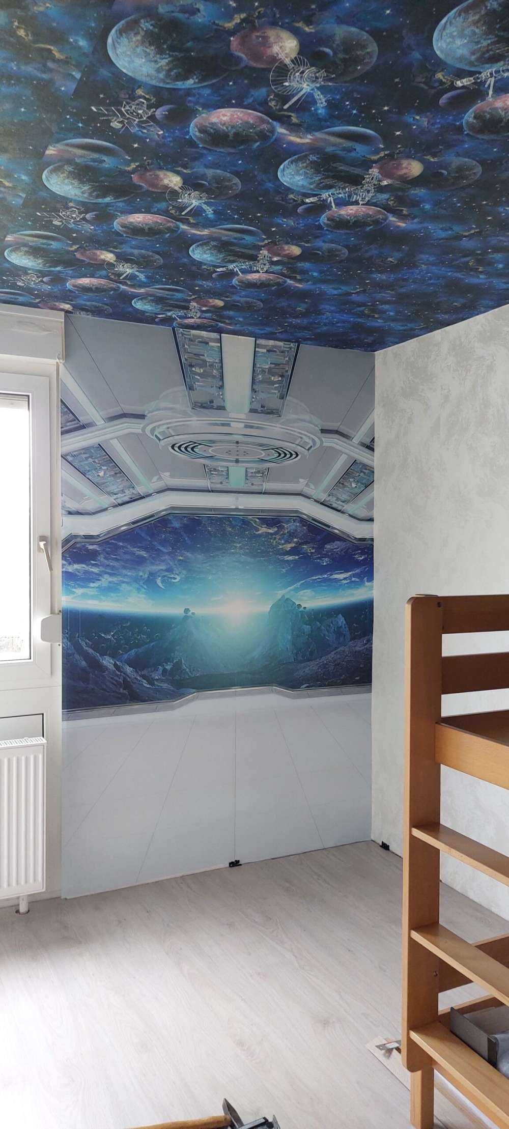 Vaisseau spatial avec vue sur une planète