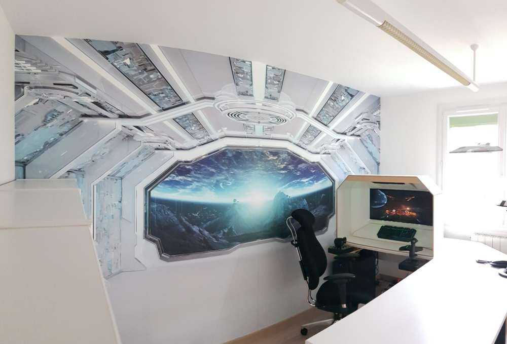 Vaisseau spatial avec vue sur une planète