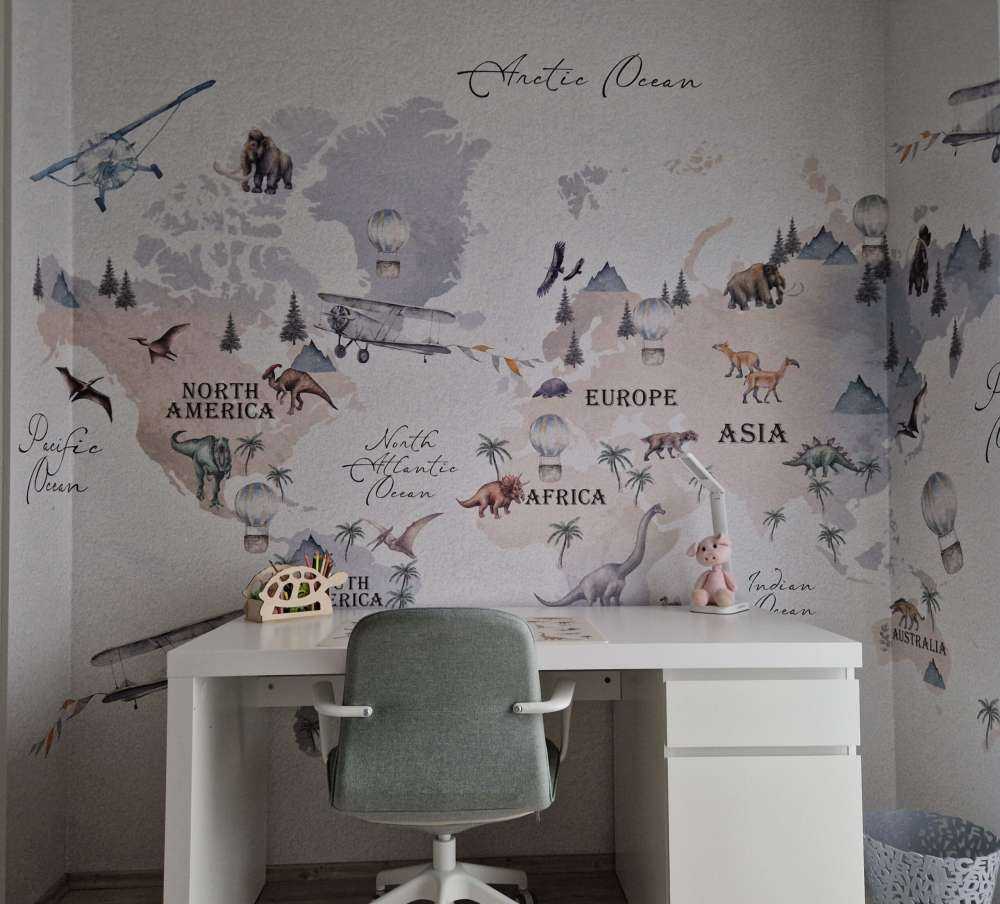 Carte du monde avec des dinosaures