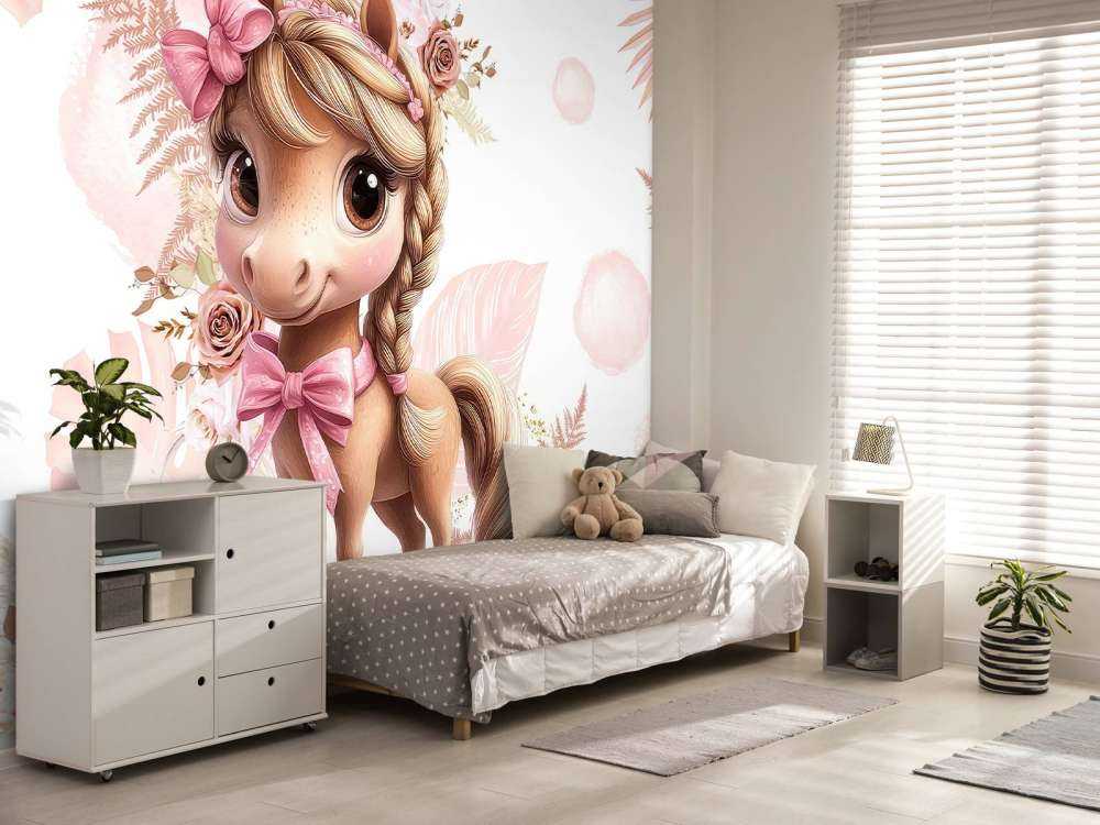 Poney élégant avec un nœud rose