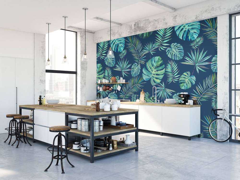 Feuilles de palmier et monstera