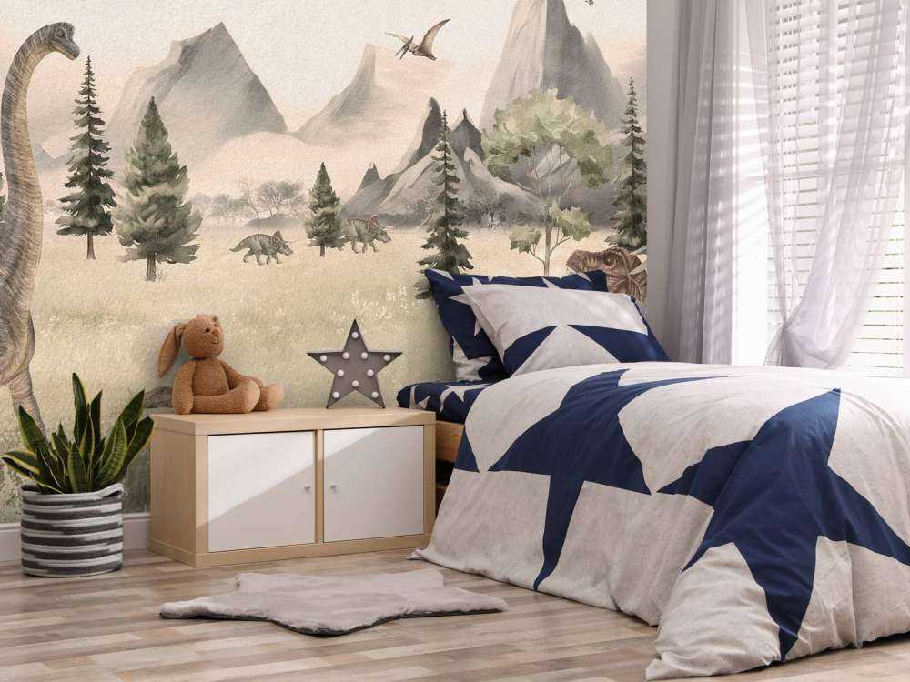 Paysage avec dinosaures en beige