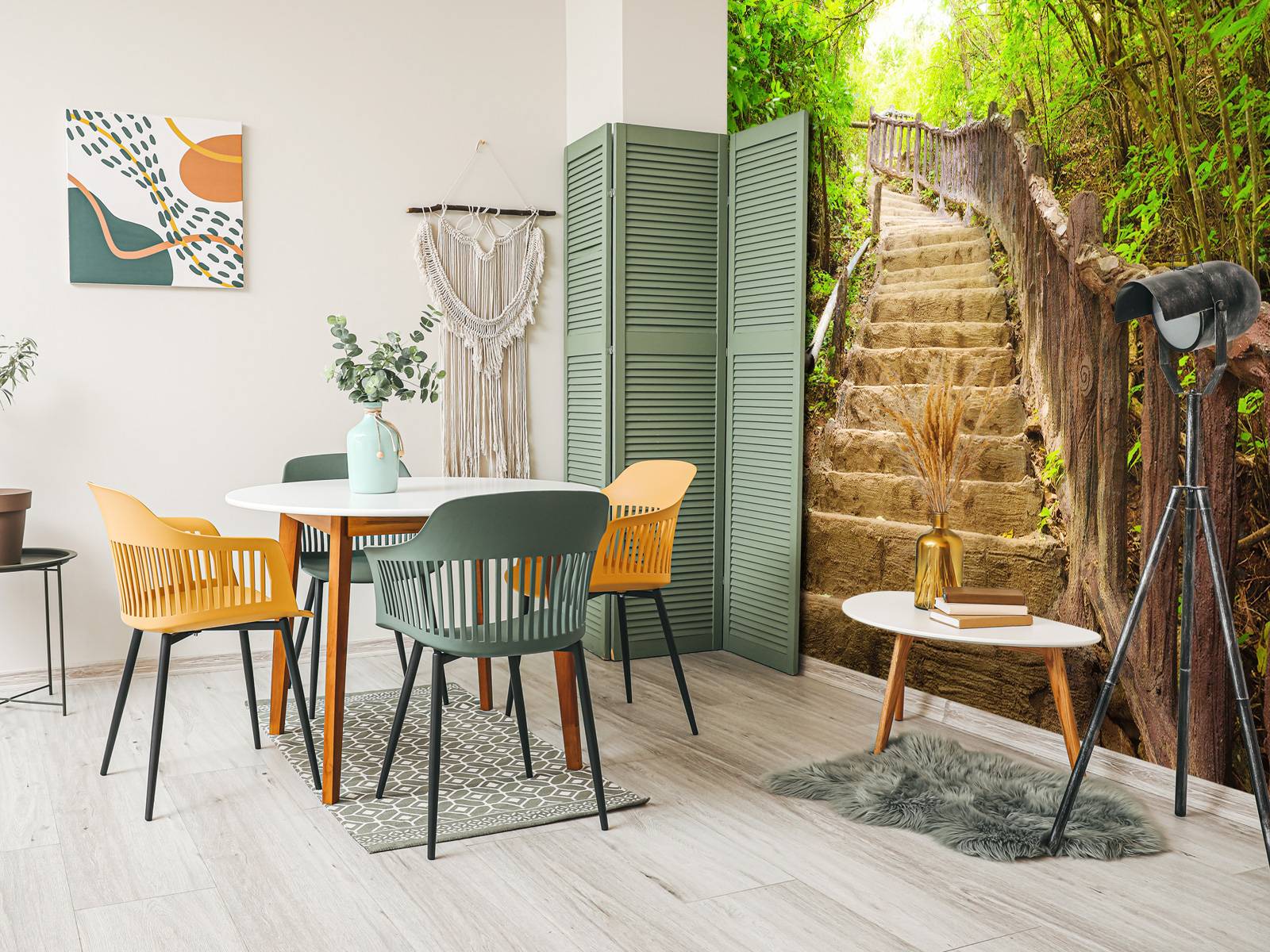 Papier peint 3D vert forêt cascade montagne 123 - Décoration murale intérieure amovible | Grand papier peint autocollant AJ WALLPAPER CA Seven (vinyle