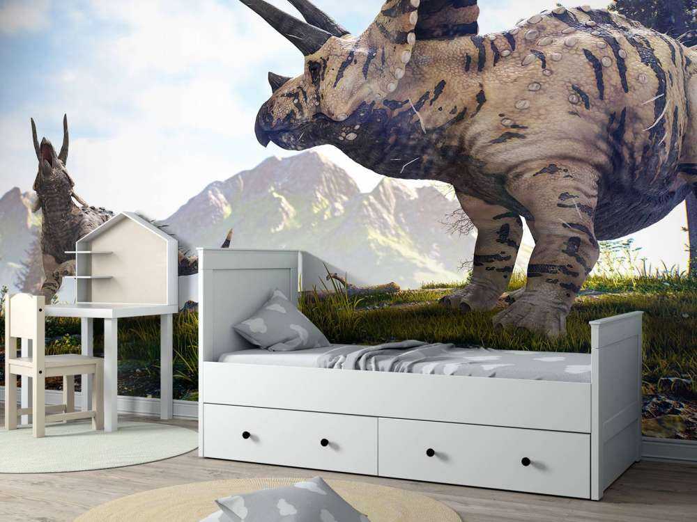 Dinosaures se promenant dans la campagne