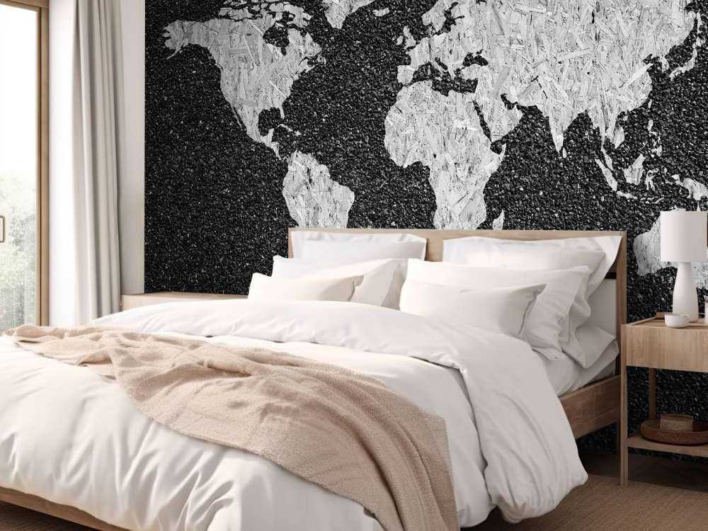 Carte du monde blanche sur fond noir