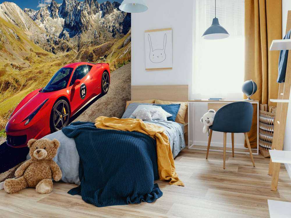 Ferrari 458 avec les sommets alpins