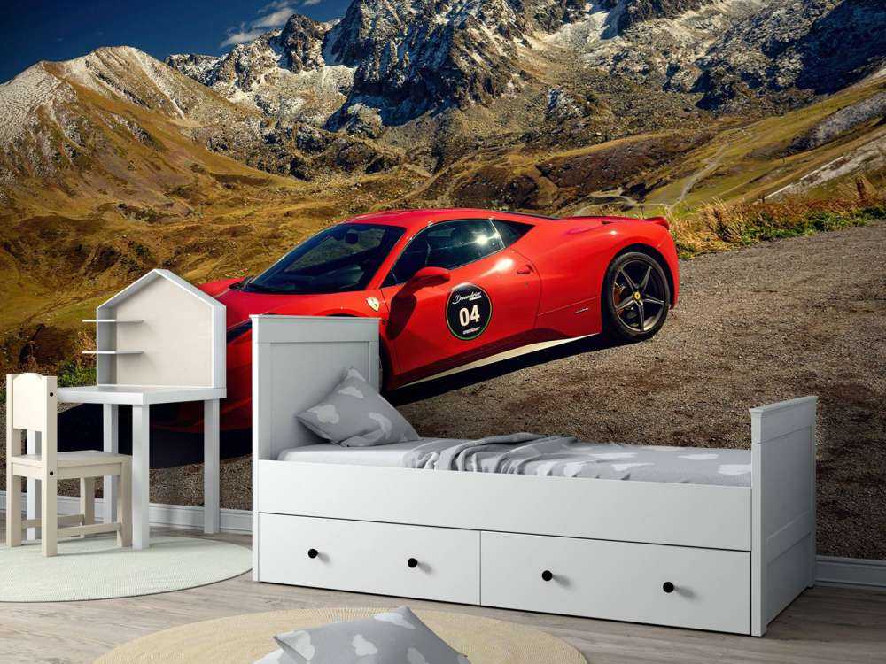 Ferrari 458 avec les sommets alpins