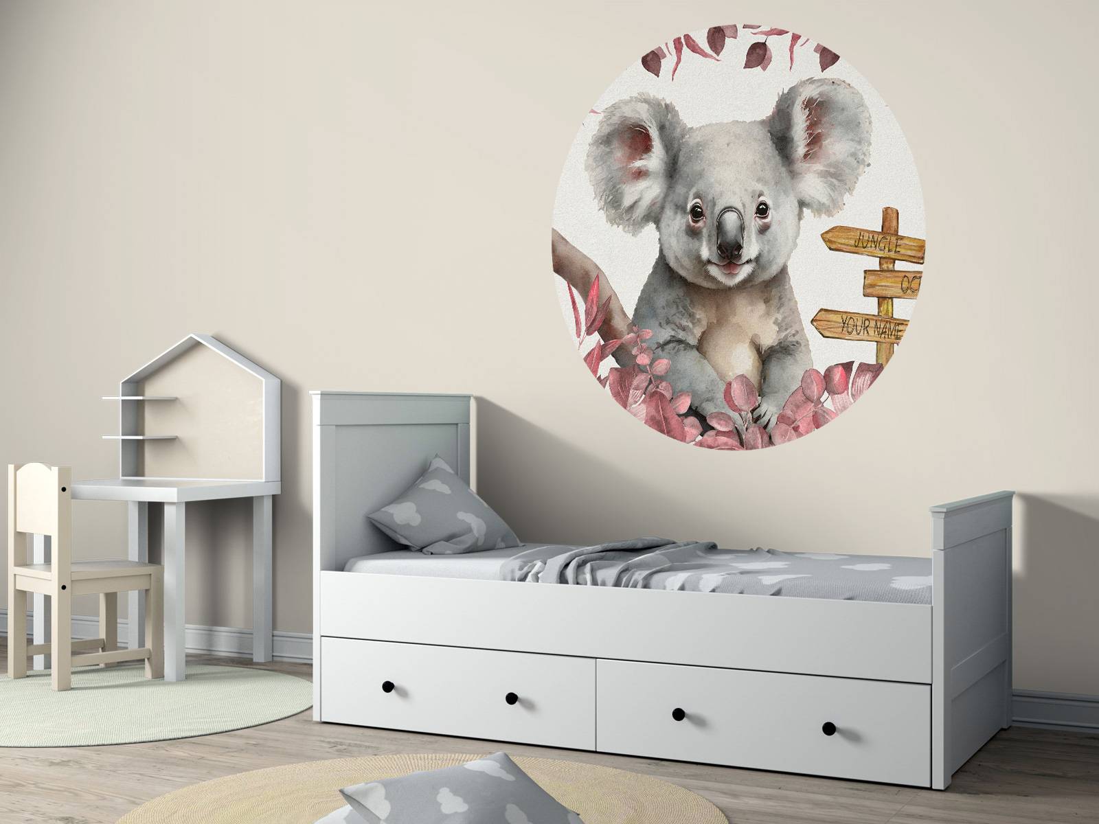Bébé koala dans la jungle rose