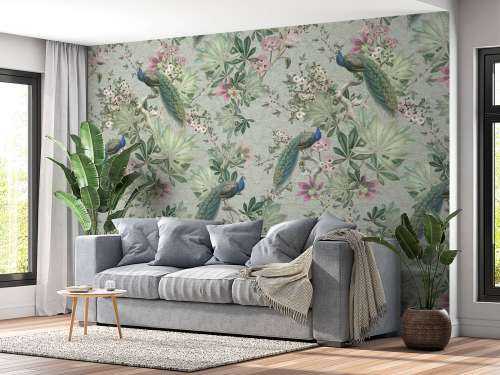 Paons de jardin vintage - vert menthe