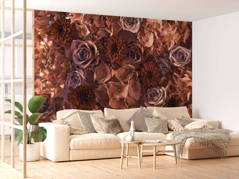 Hortensias, roses et dahlias