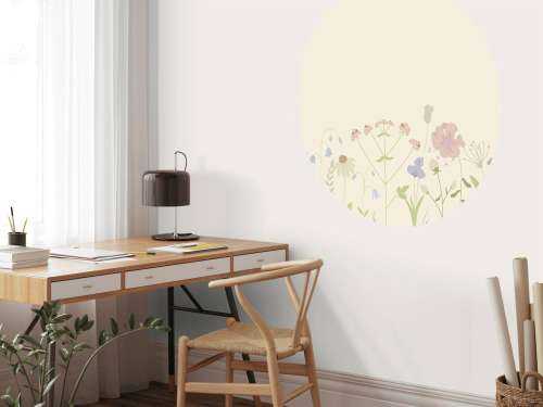 Champ de fleurs beige, vieux rose, vert et lilas