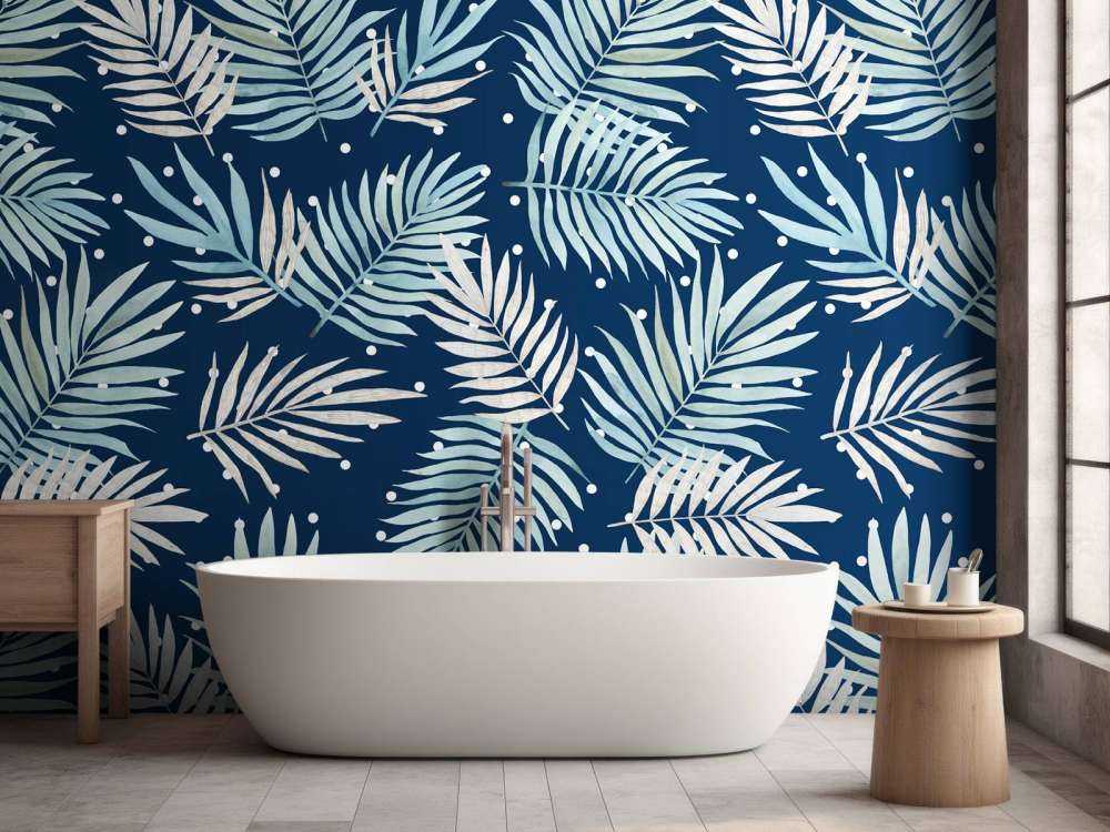 Motif de feuilles tropicales bleu canard