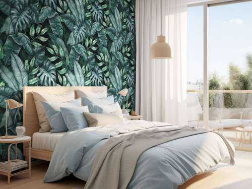 Motif botanique avec feuilles de palmier bleu canard