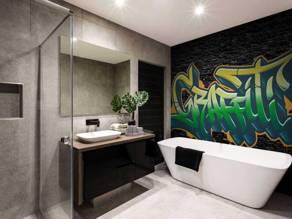 Graffiti sur un mur de briques noires