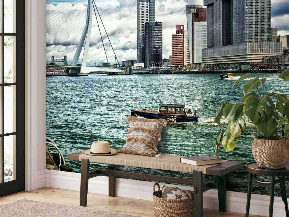 Skyline' Rotterdam avec vue sur le Kop van Zuid en couleur 