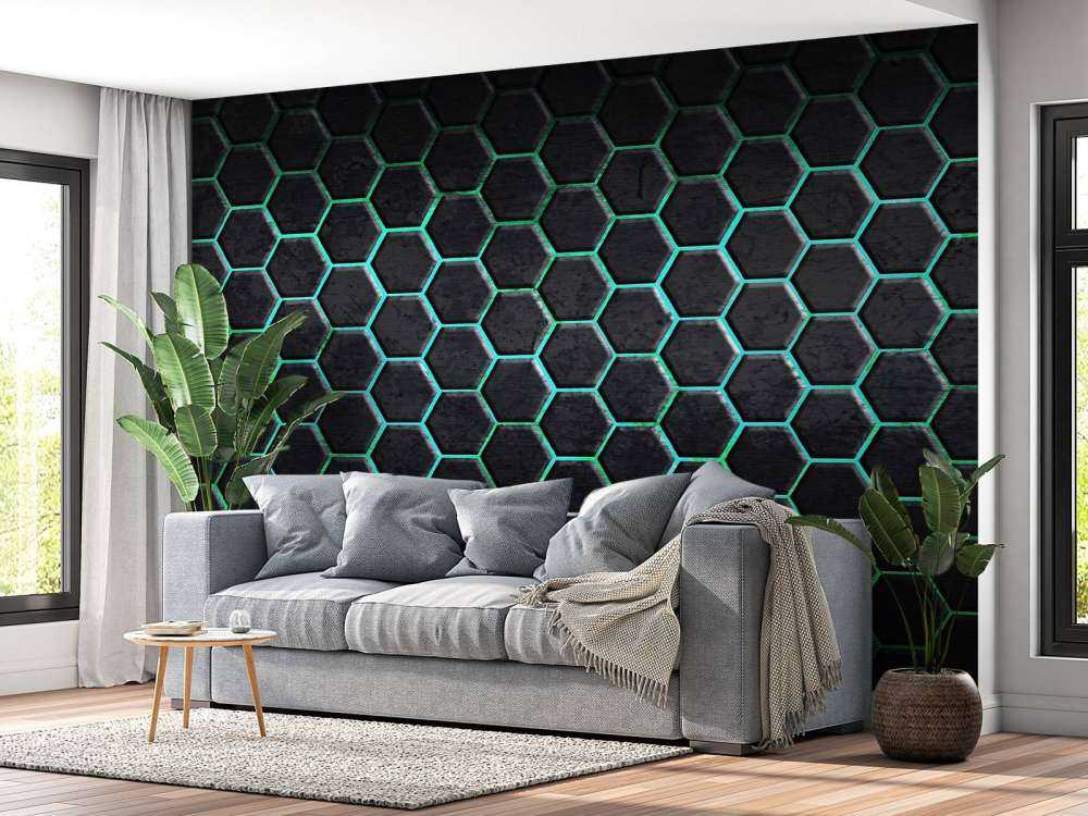 Hexagones avec des lumières vertes