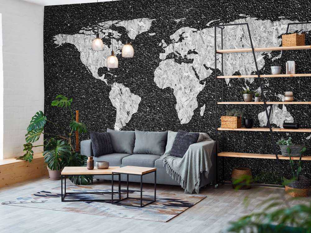 Carte du monde blanche sur fond noir