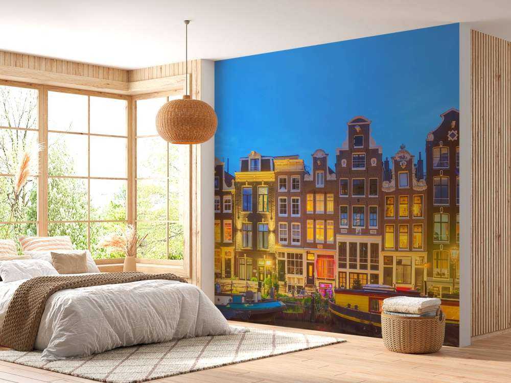 Les maisons d'Amsterdam dans la nuit