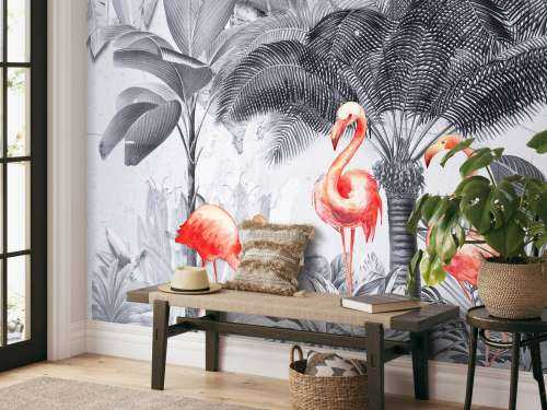 Jungle avec flamants roses