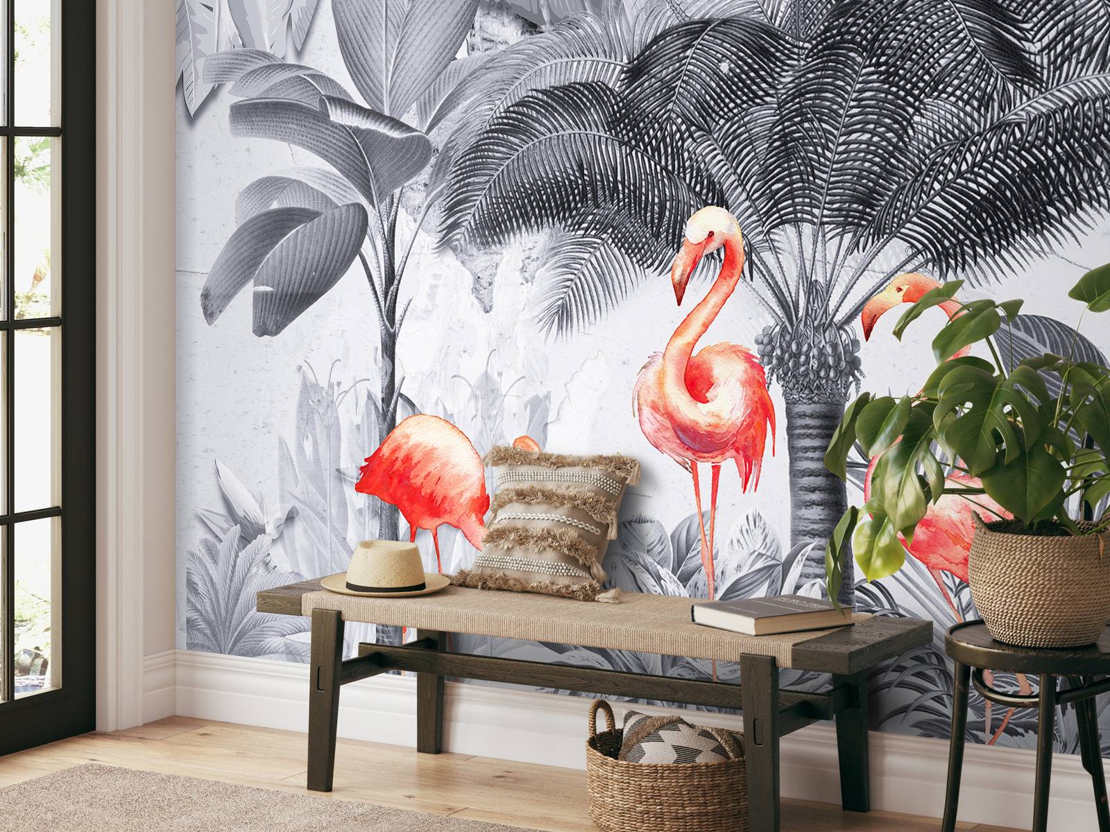 Jungle avec flamants roses