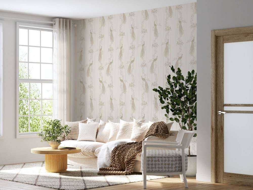 Papier peint Classic Peacock Flora - beige