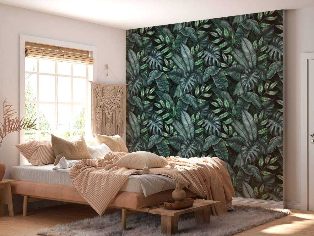 Motif botanique avec feuilles de palmier bleu canard
