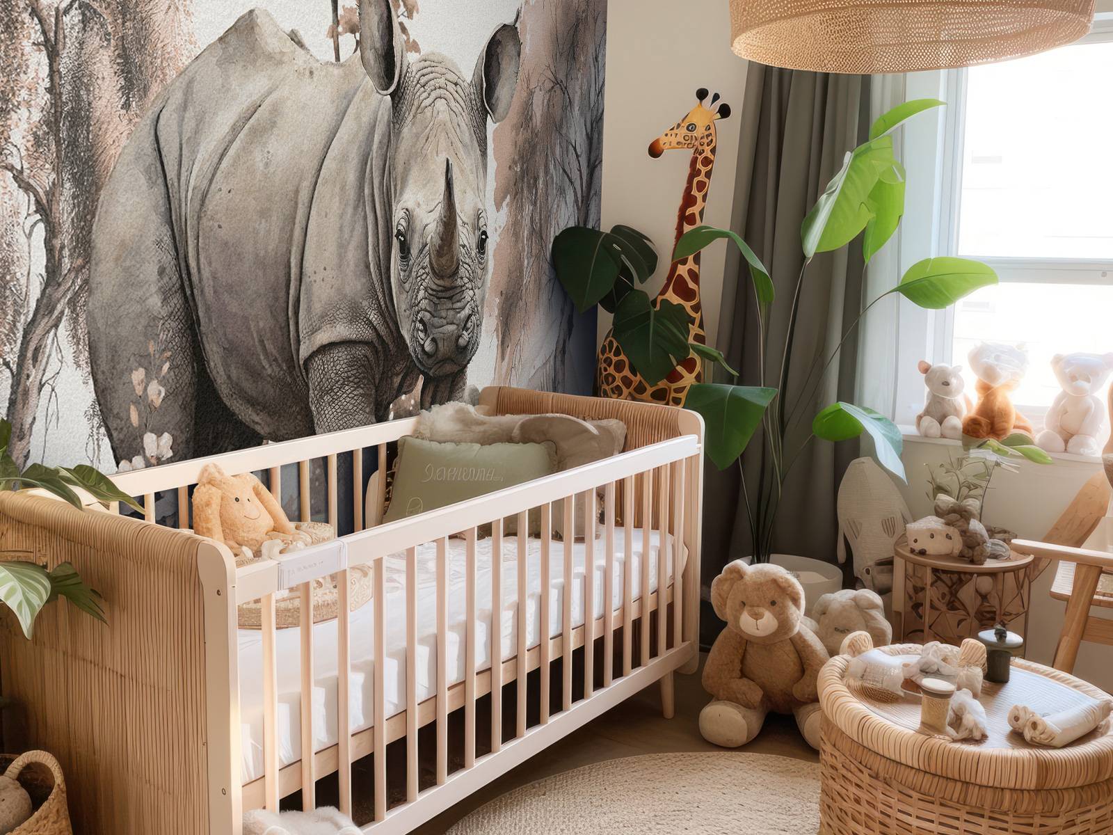 Bébé rhino dans la savane taupe