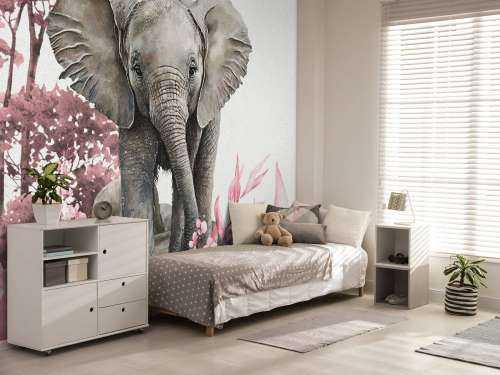 Bébé éléphant dans la jungle rose