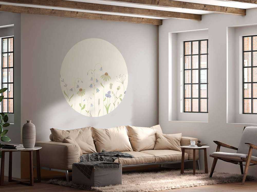 Champ de fleurs en hauteur beige, vieux rose, vert et lilas