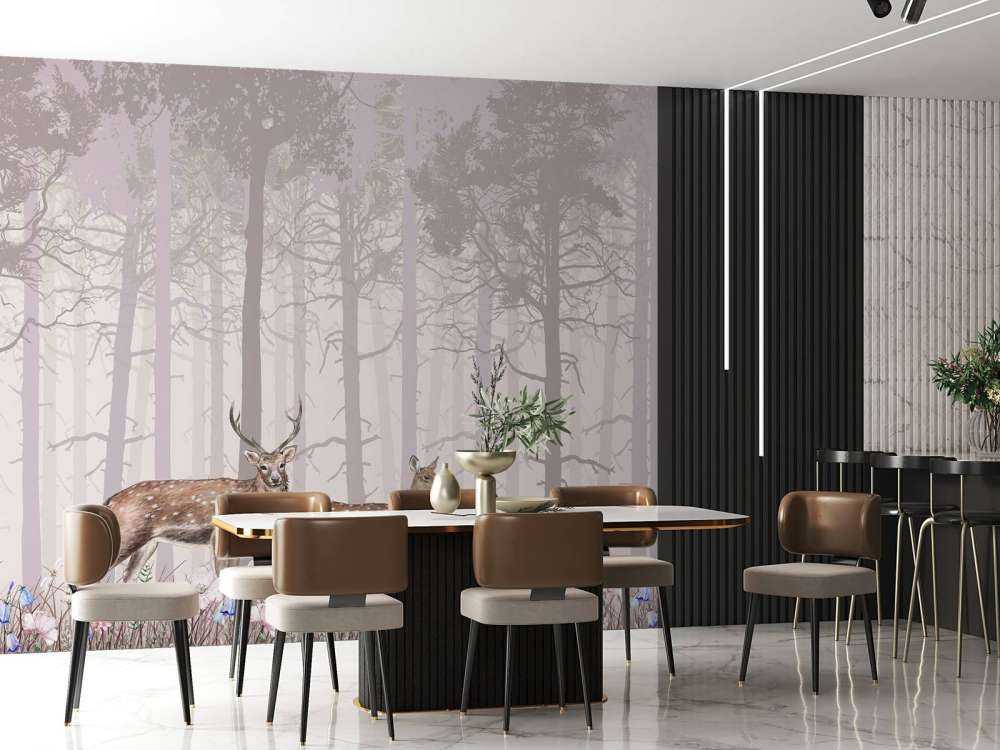 Famille de cerfs, rose