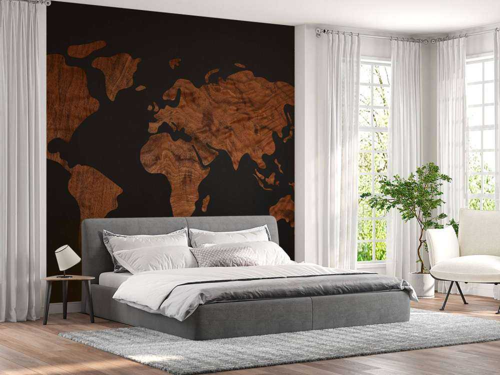 Carte du monde avec placage en bois