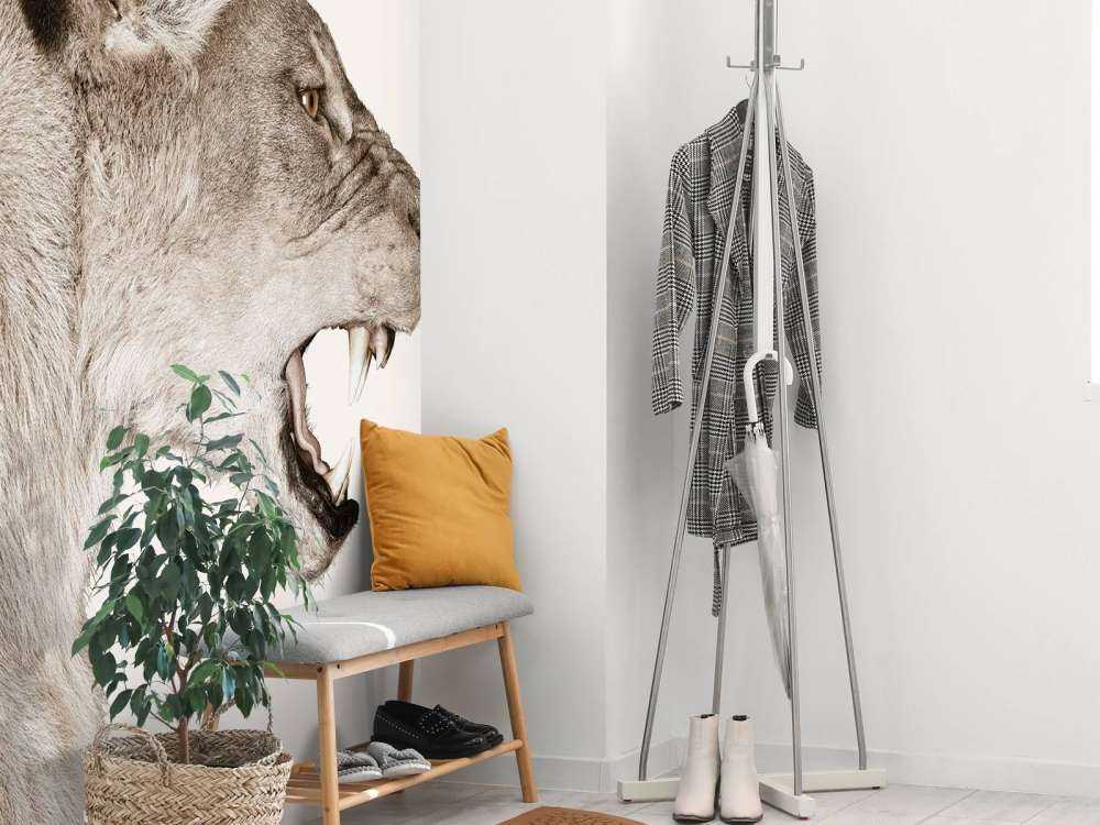 Lionne vue de côté blanc cassé