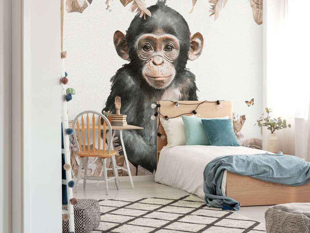 Bébé chimpanzé dans la jungle taupe