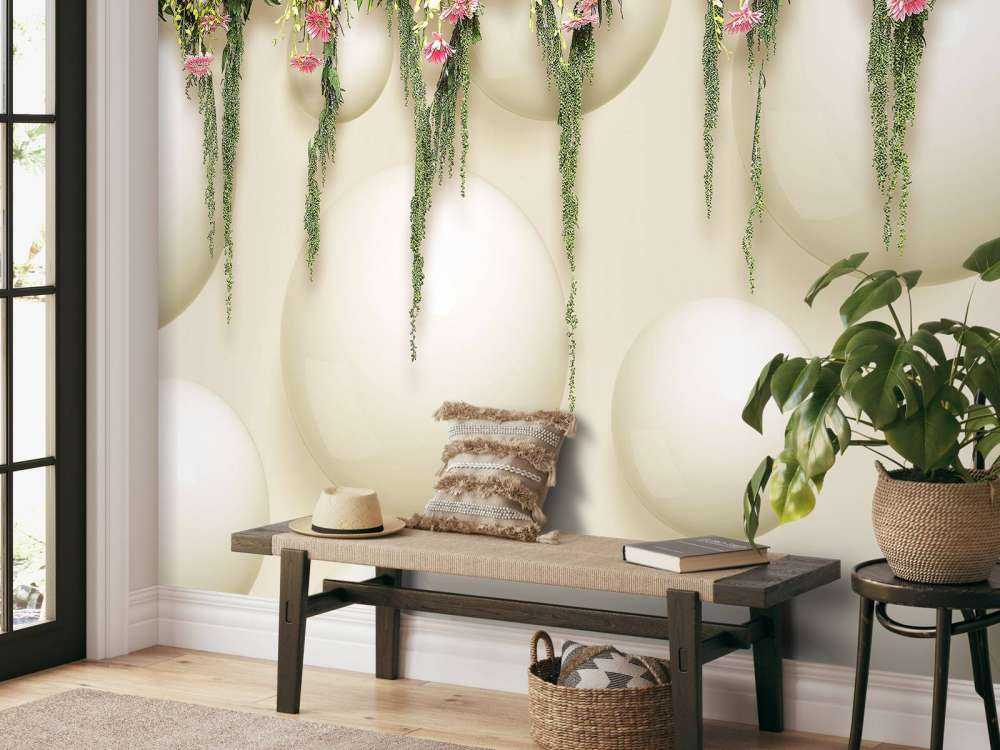 Fleurs roses suspendues sur un mur en 3D