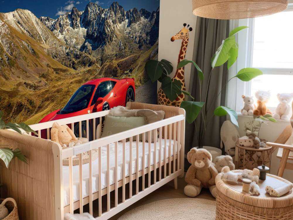Ferrari 458 avec les sommets alpins
