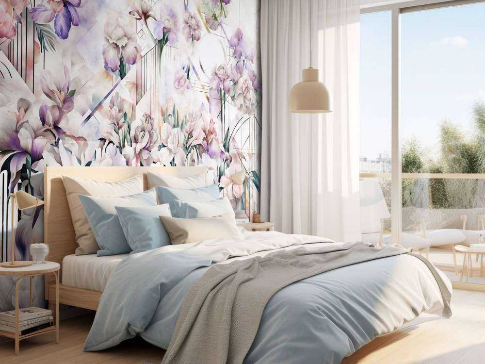 Immenses iris aquarelle roses