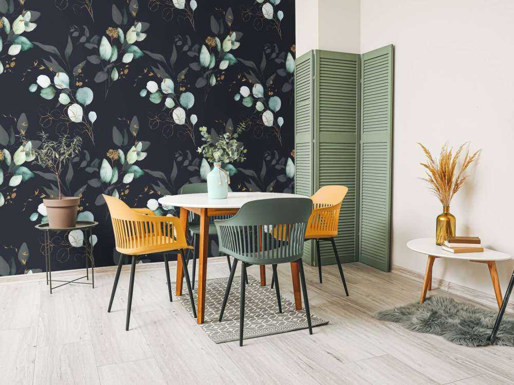 Motif Feuilles bleu foncé avec or