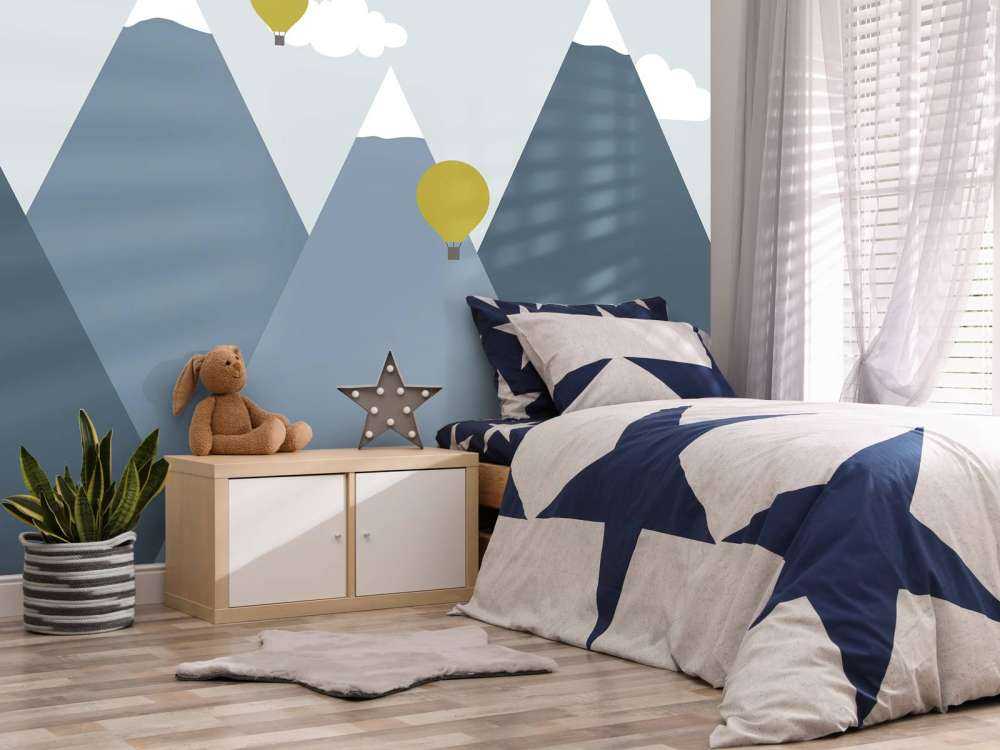 Des montagnes bleues avec des ballons
