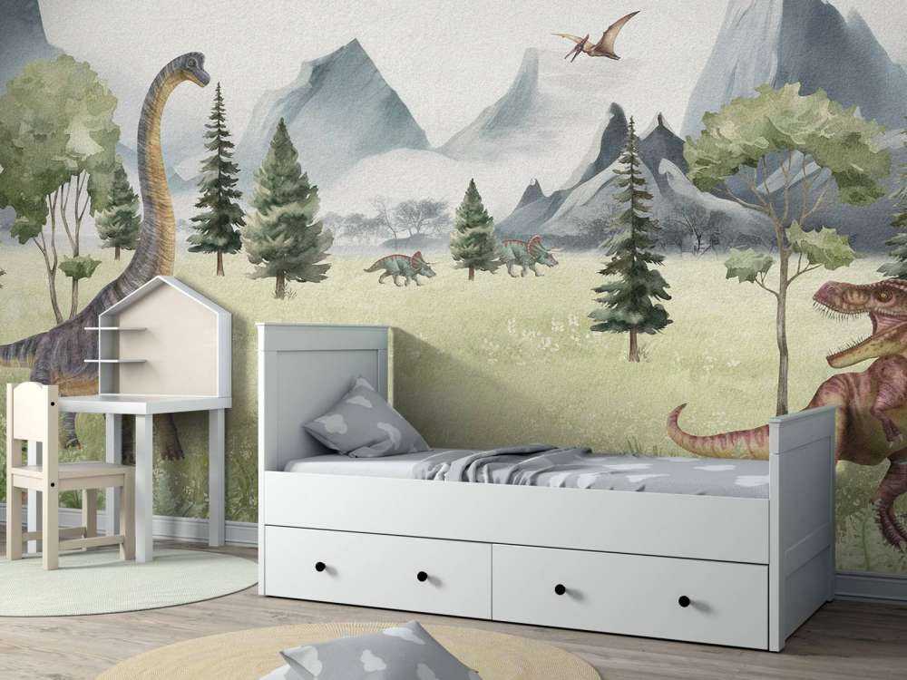 Paysage avec dinosaures en couleur