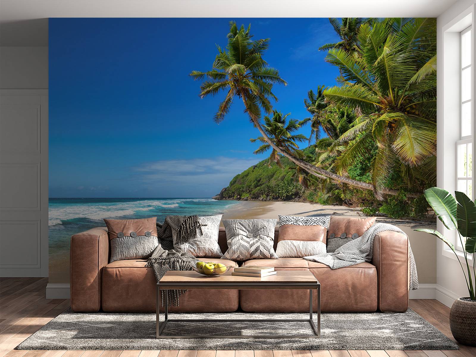 Papier Peint Photo 3D "Plage" – Motifs Floraux, Effet Peinture Murale, Déco Famille