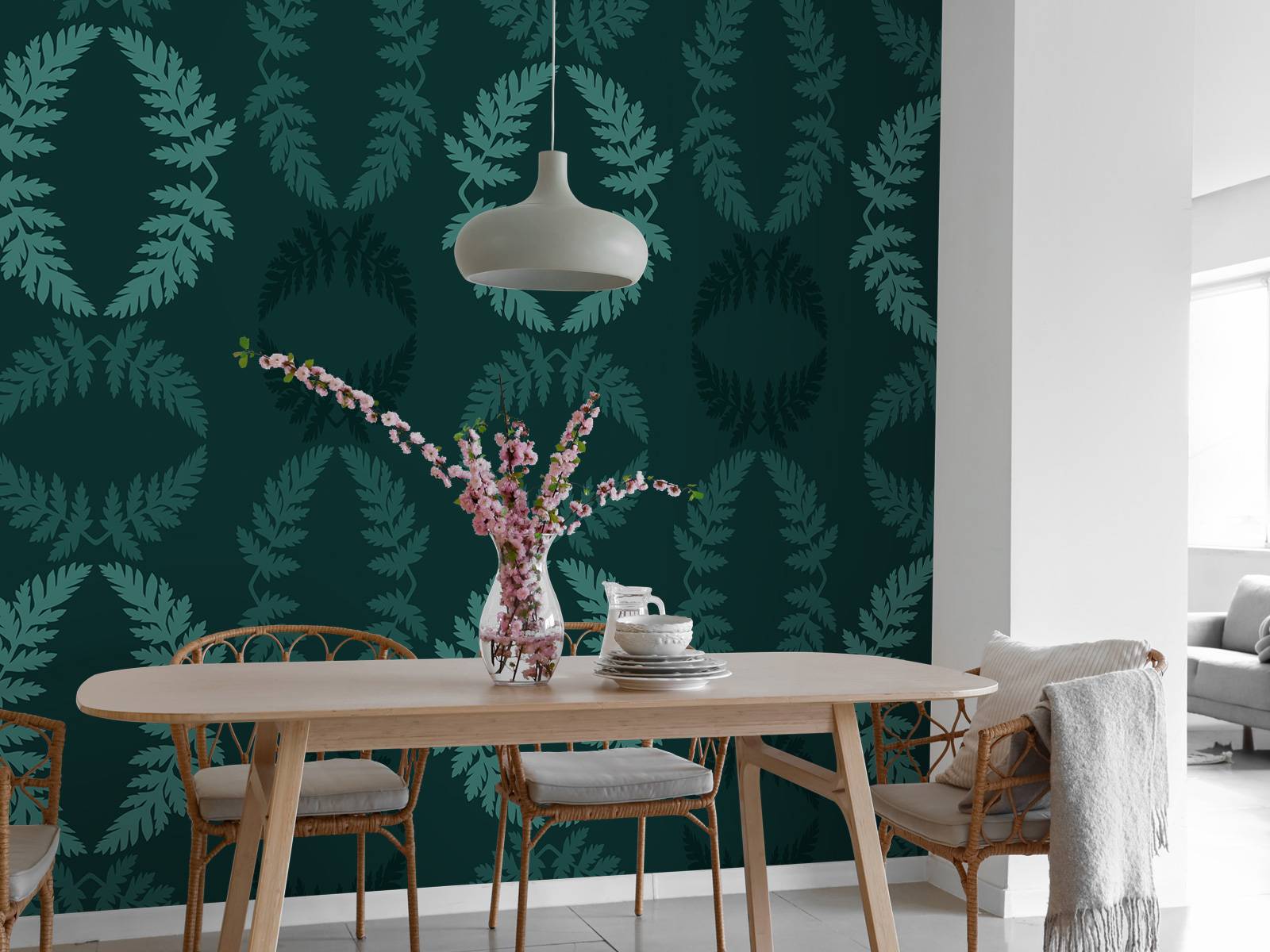 Motif bleu canard avec branche de ciguë
