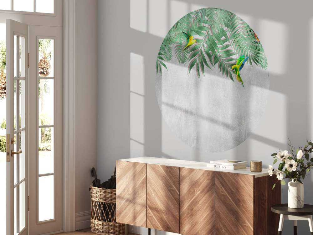Feuilles tropicales et perruches