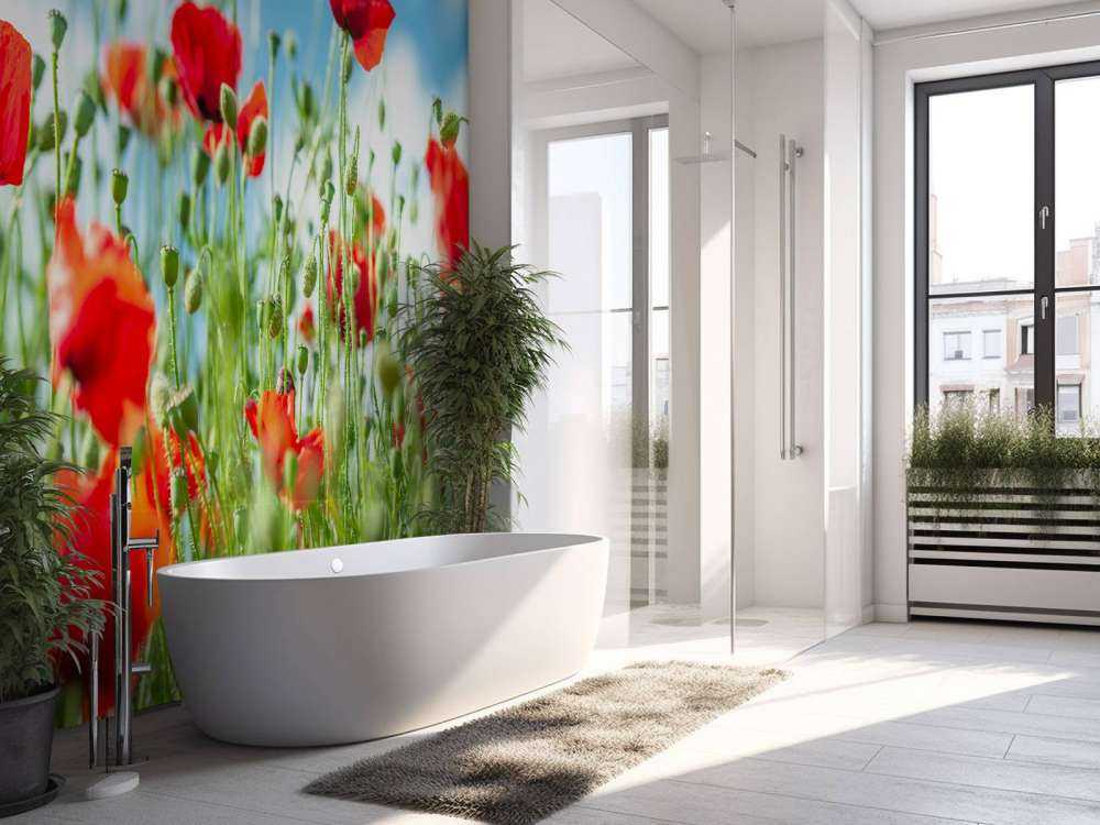 Champ avec des coquelicots