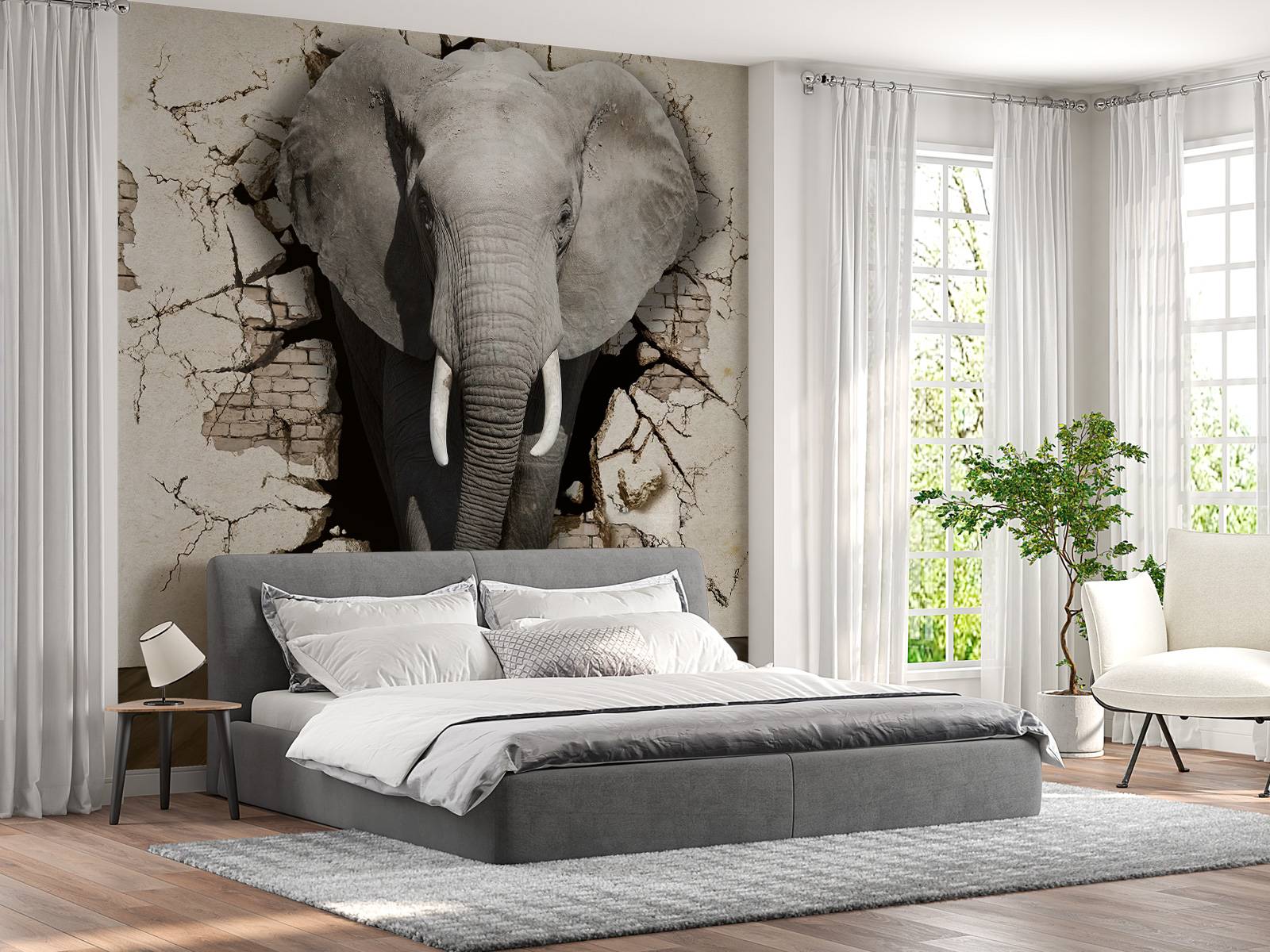 L'éléphant en 3D depuis le mur