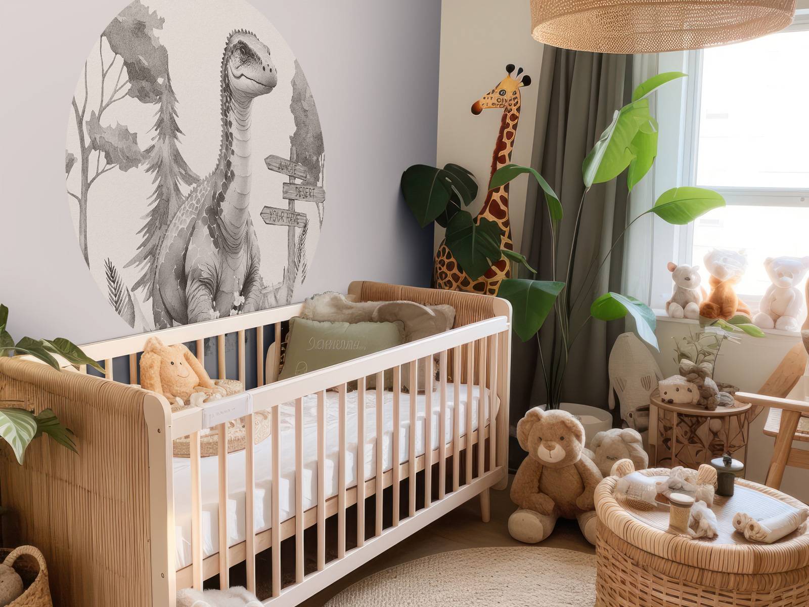 Bébé brachiosaure dans la jungle beige