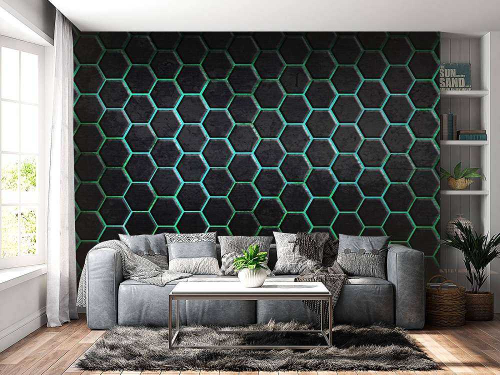 Hexagones avec des lumières vertes