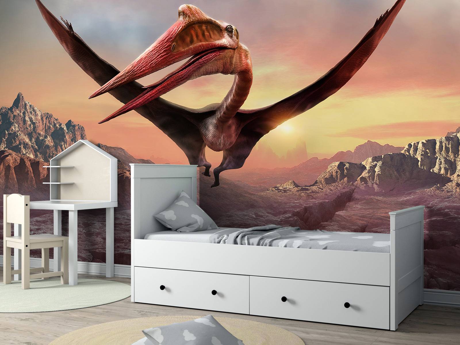Quetzalcoatlus volant au-dessus des montagnes