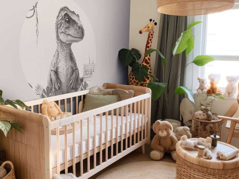 Bébé T-rex dans la jungle beige