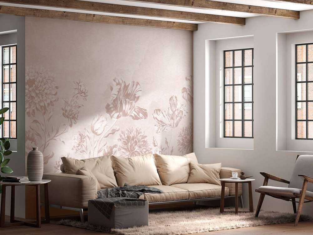 Paysage floral baroque - rose poudré