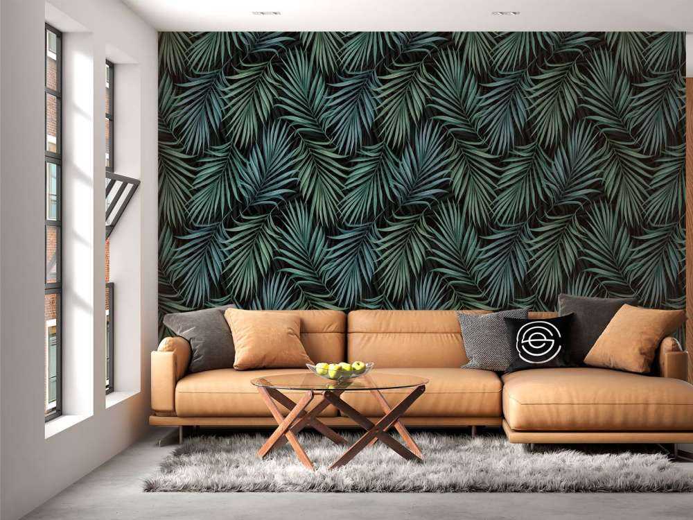 Feuilles bleu canard à motifs tropicaux